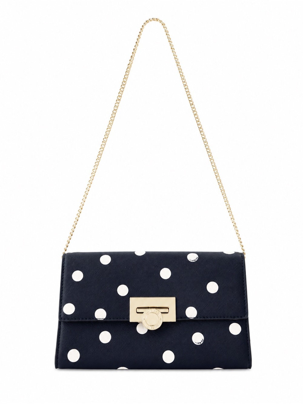 Ted Baker Navy and White Polka Dot Crossbody with Gold Chain